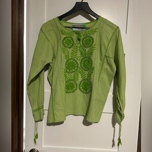Nativa Mexican Embroidered Bohemian Top / Blouse Green